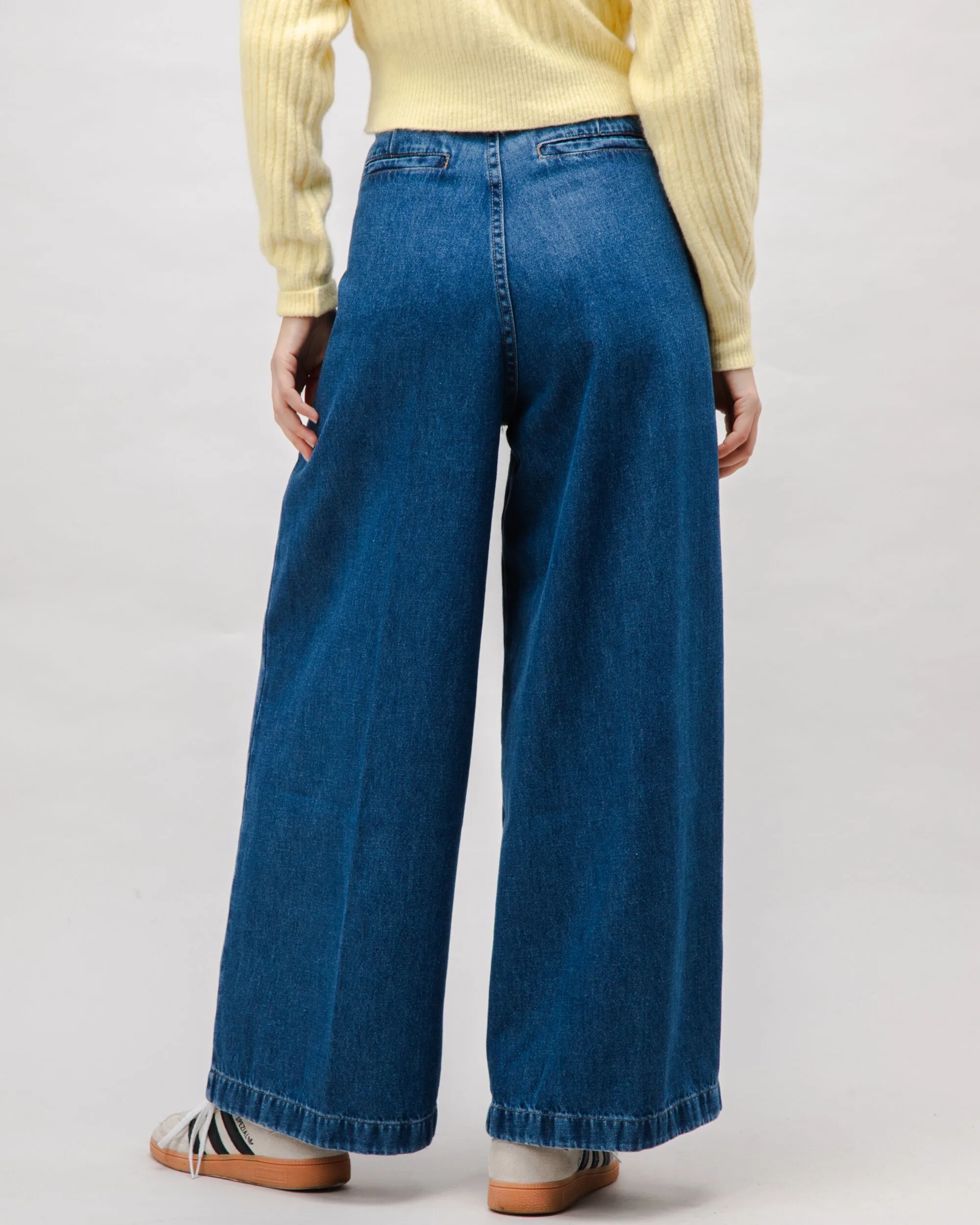 Wide Leg Denim Pleated