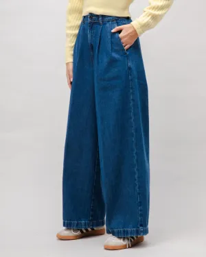 Wide Leg Denim Pleated