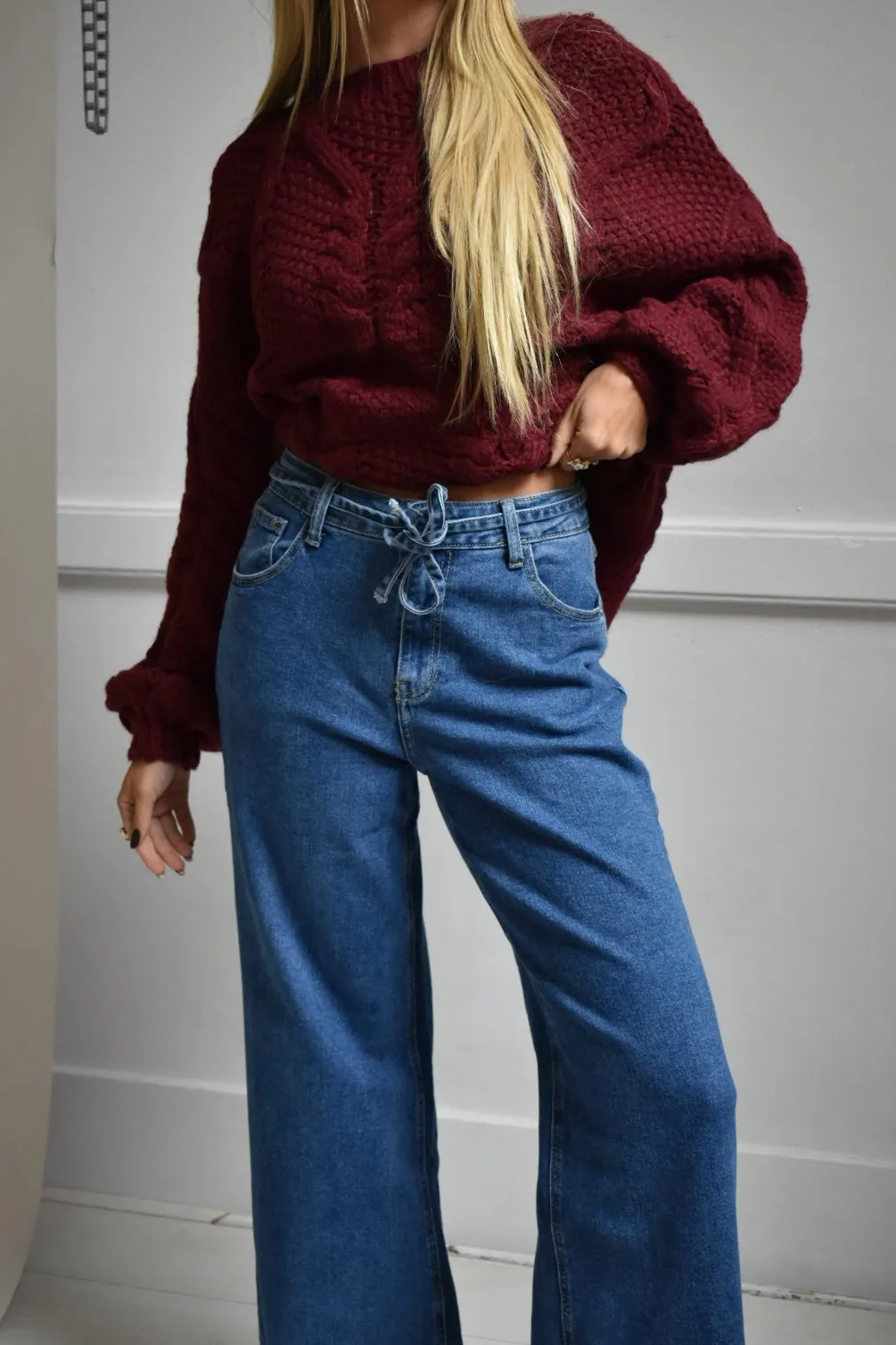 Wide leg jeans strik - Denim