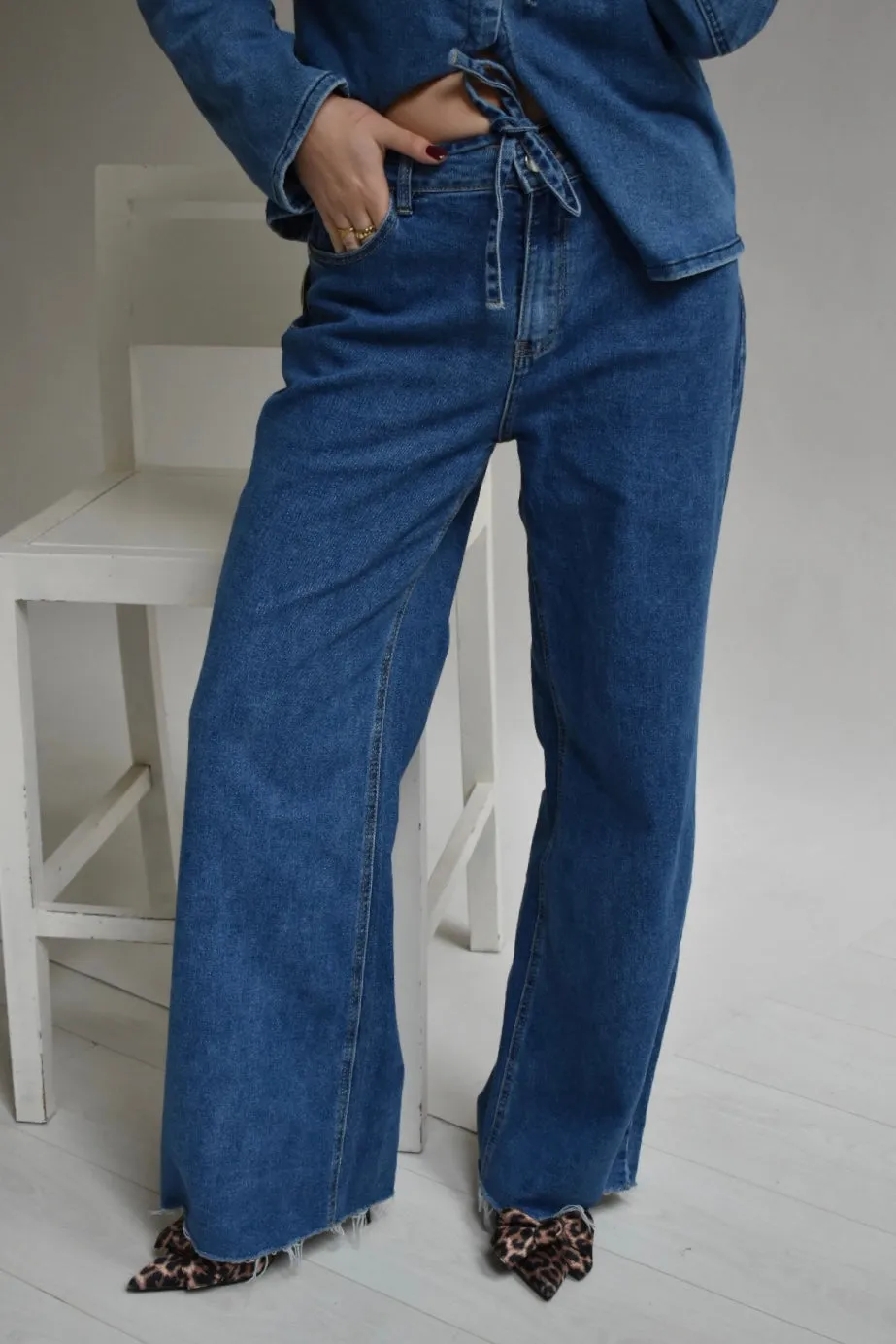 Wide leg jeans strik - Denim