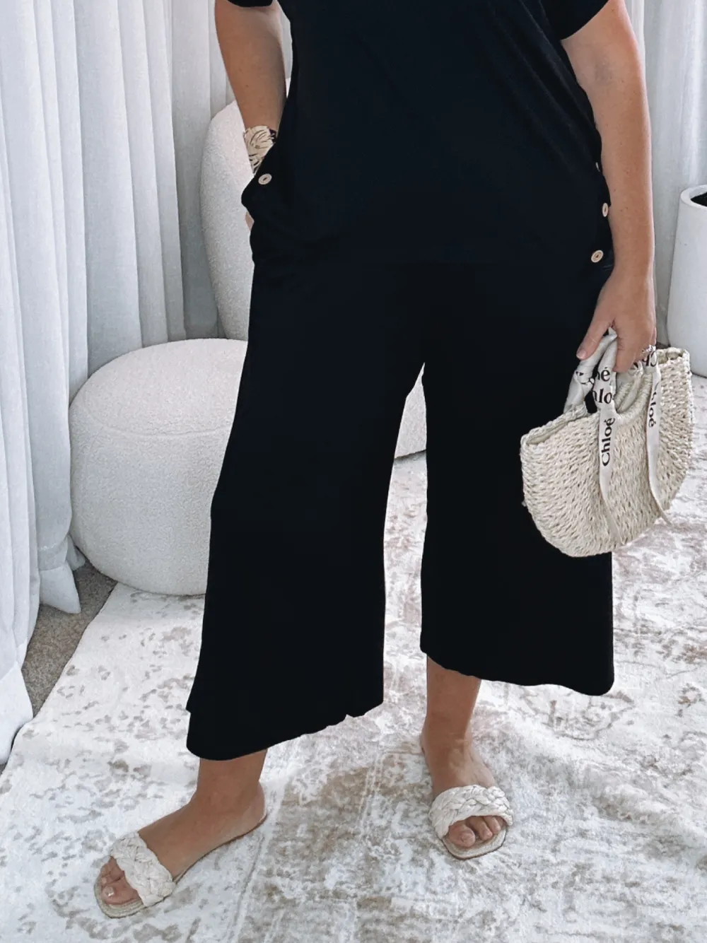 Wide Leg Jersey Pant - Black