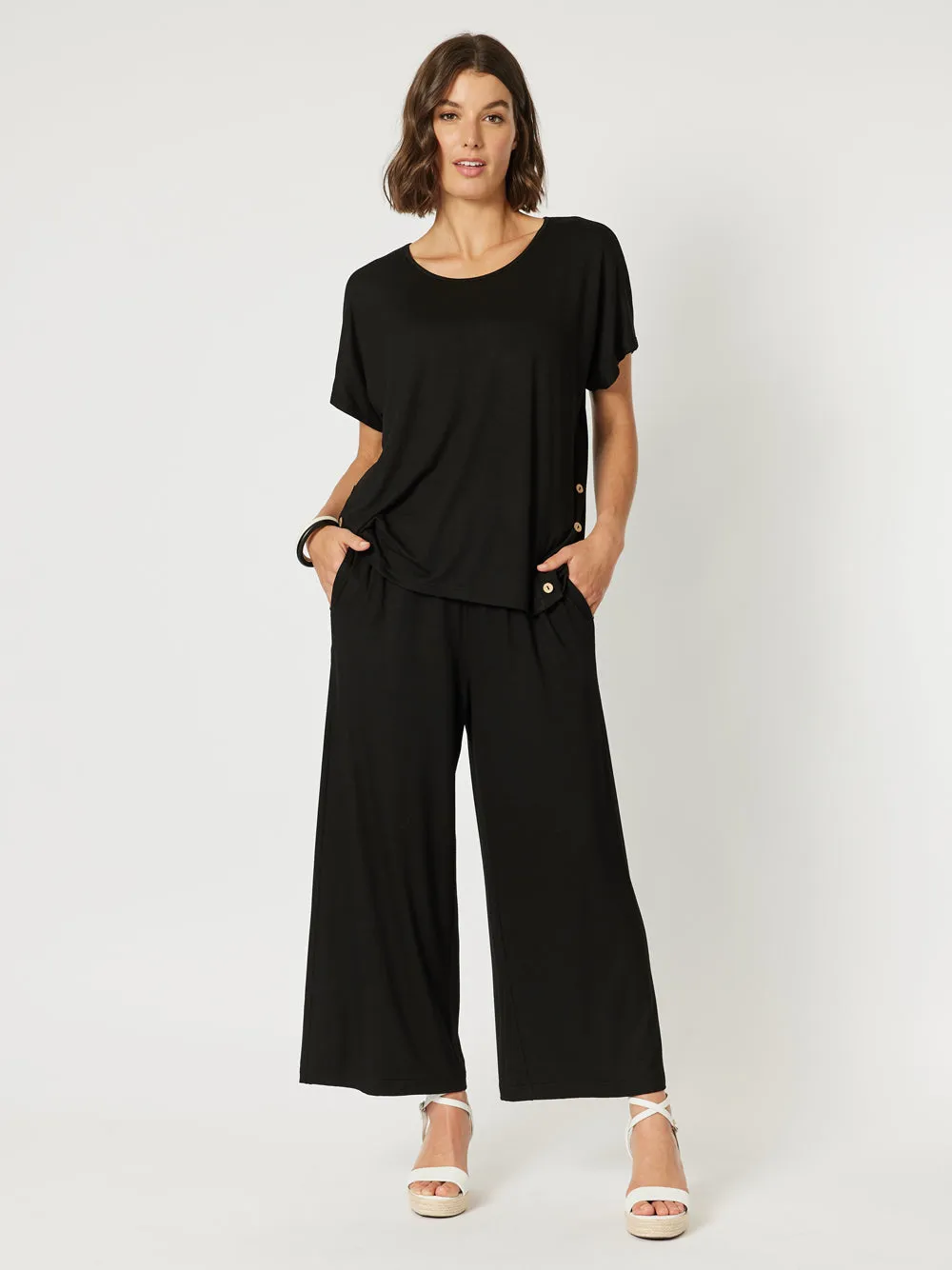 Wide Leg Jersey Pant - Black