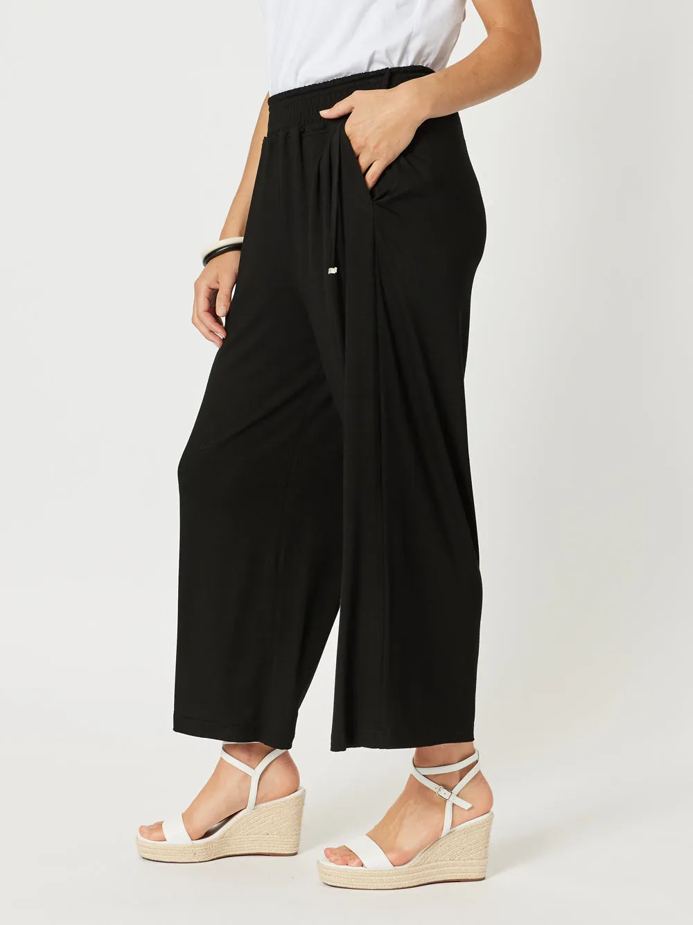 Wide Leg Jersey Pant - Black