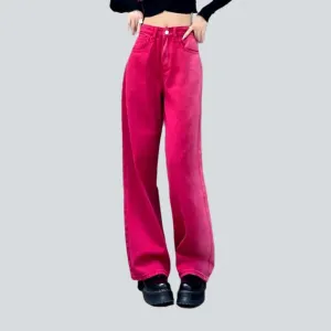 Wide-leg pink women's jeans