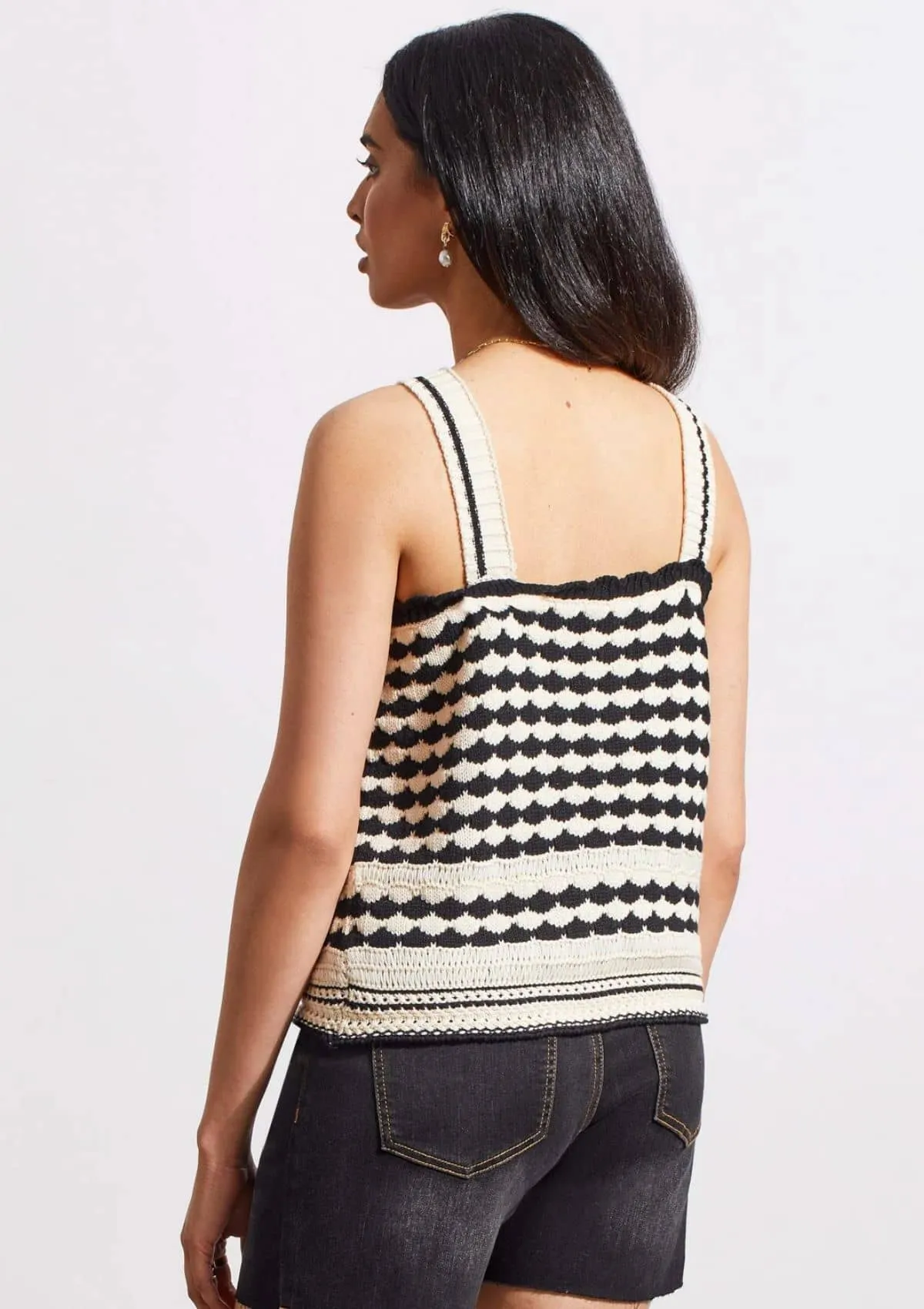 Wide Strap Crochet Sweater Tank - Ecru