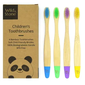 Wild & Stone Kid's Bamboo Toothbrush - 4 Pack - Multicolour