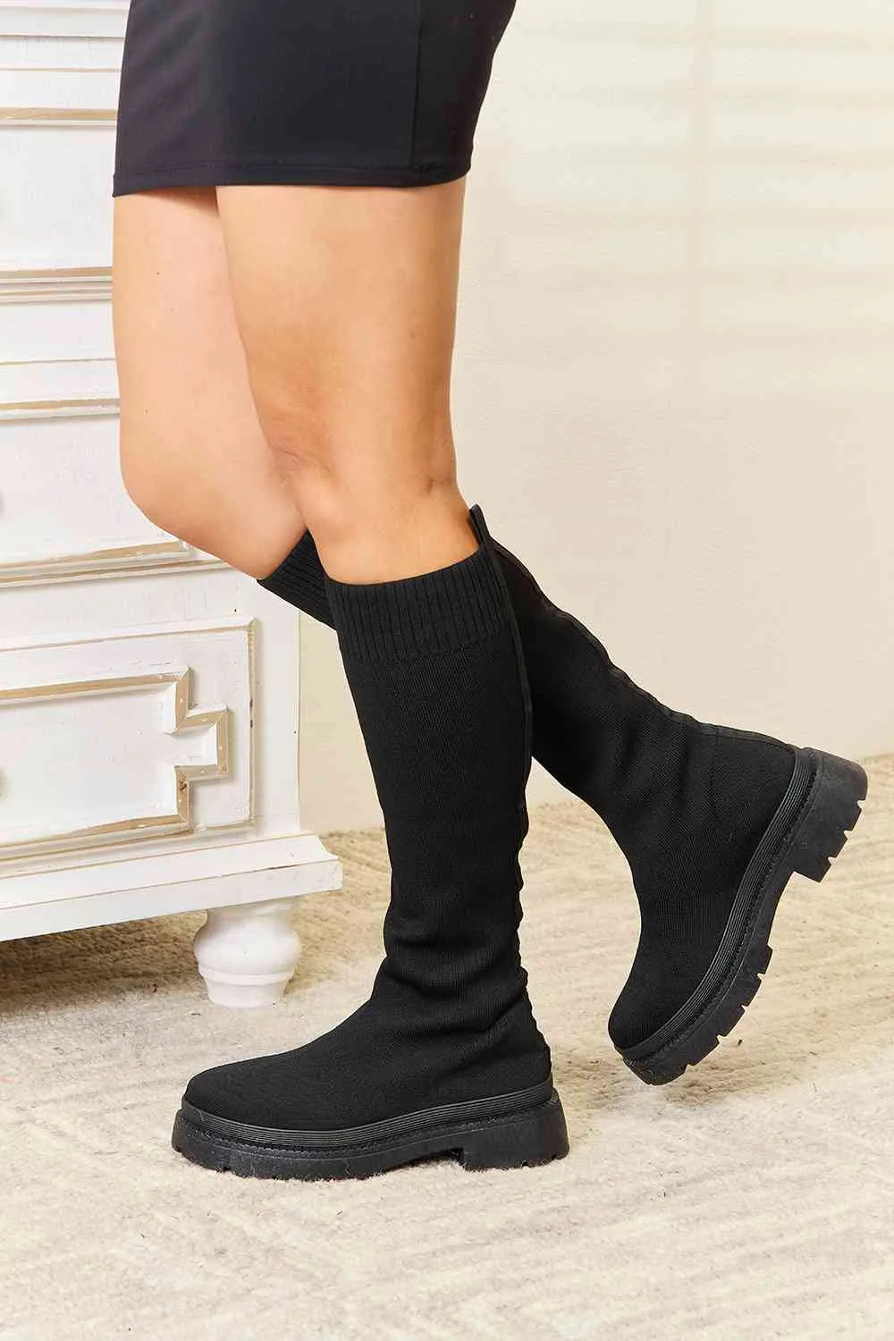 WILD DIVA Footwear Knee High Platform Sock Boots