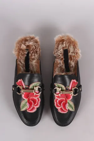 Wild Diva Lounge Embroidered Floral Horsebit Mule Flat