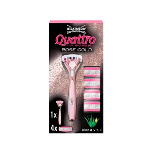 Wilkinson Sword Quattro For Women Rose Gold Metal Razor (5 Blade Refills)