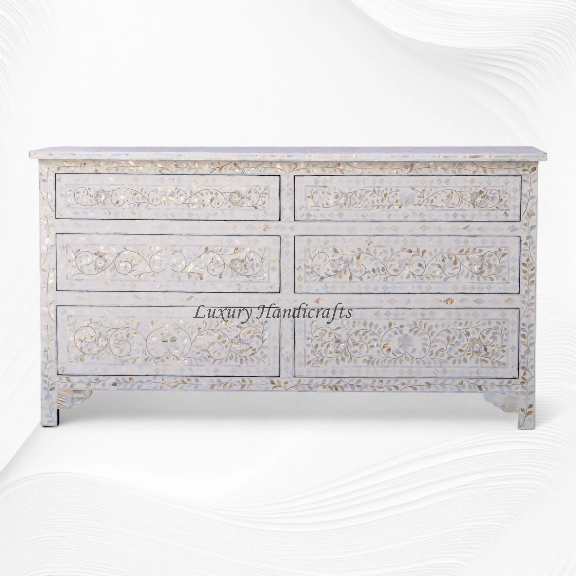 Willa Mother of Pearl Inlay 6 Drawer Dresser White