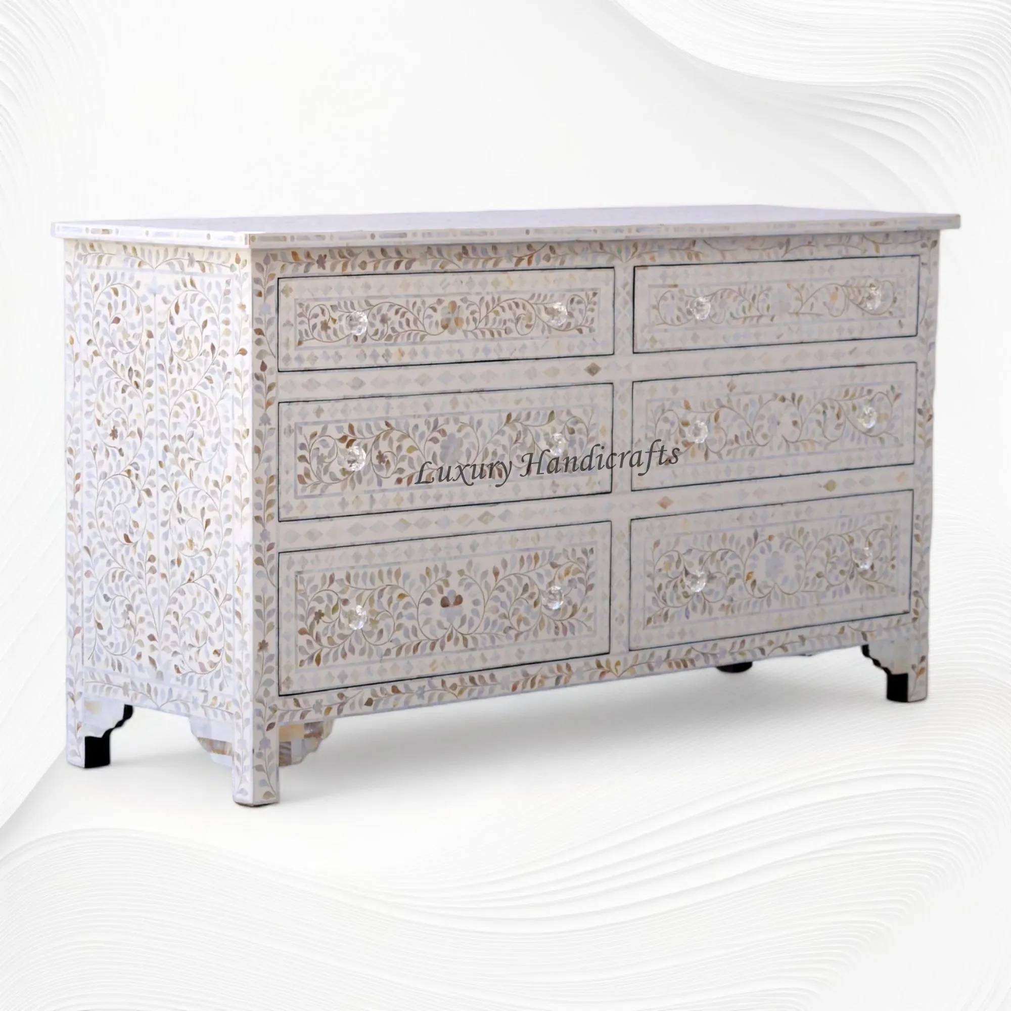 Willa Mother of Pearl Inlay 6 Drawer Dresser White