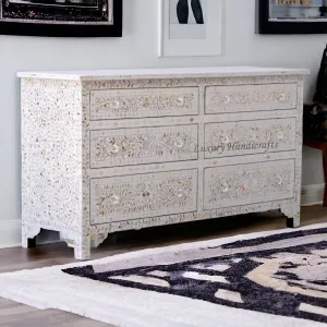 Willa Mother of Pearl Inlay 6 Drawer Dresser White