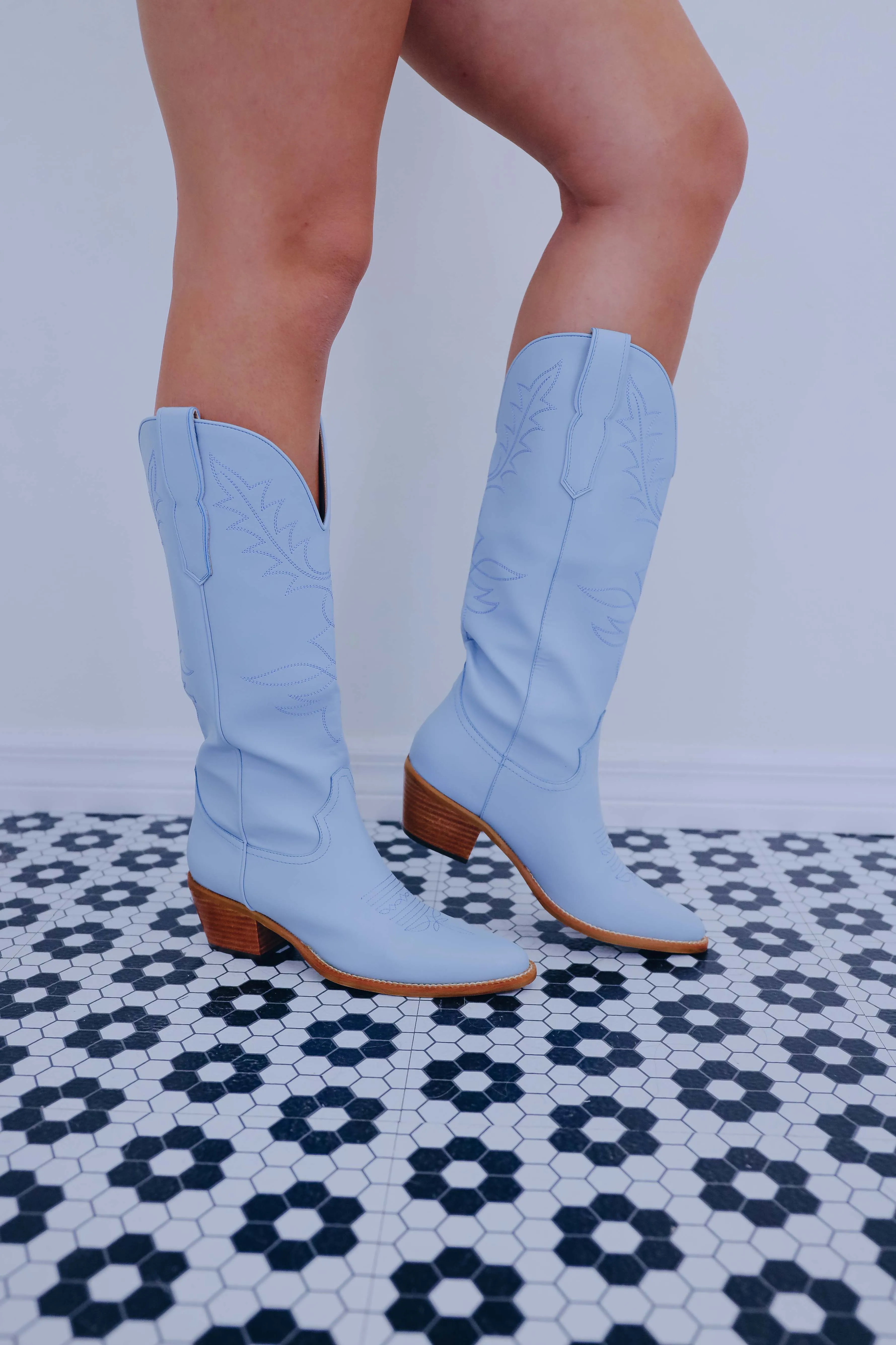 Willa Western Knee High Boots- Blue