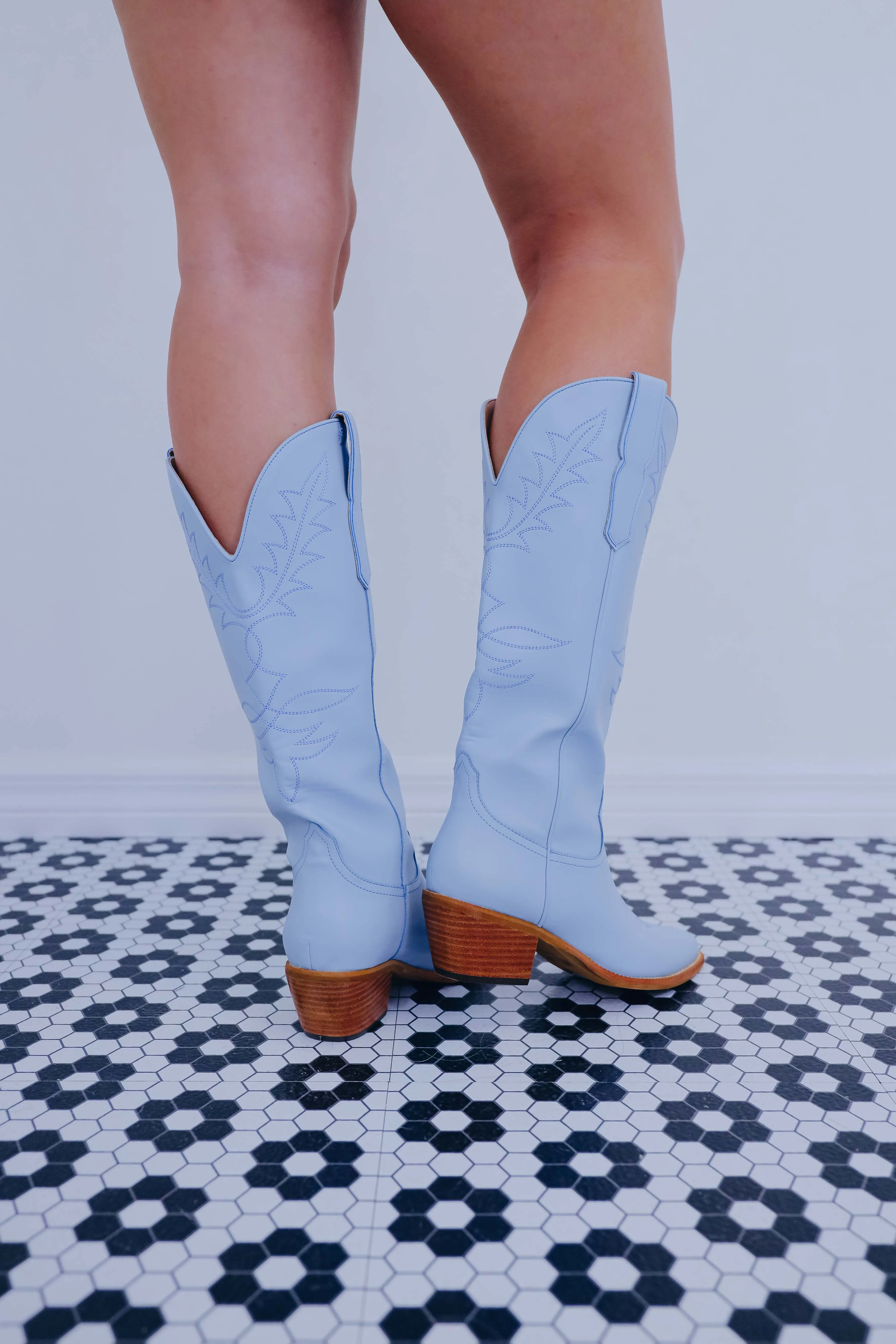 Willa Western Knee High Boots- Blue