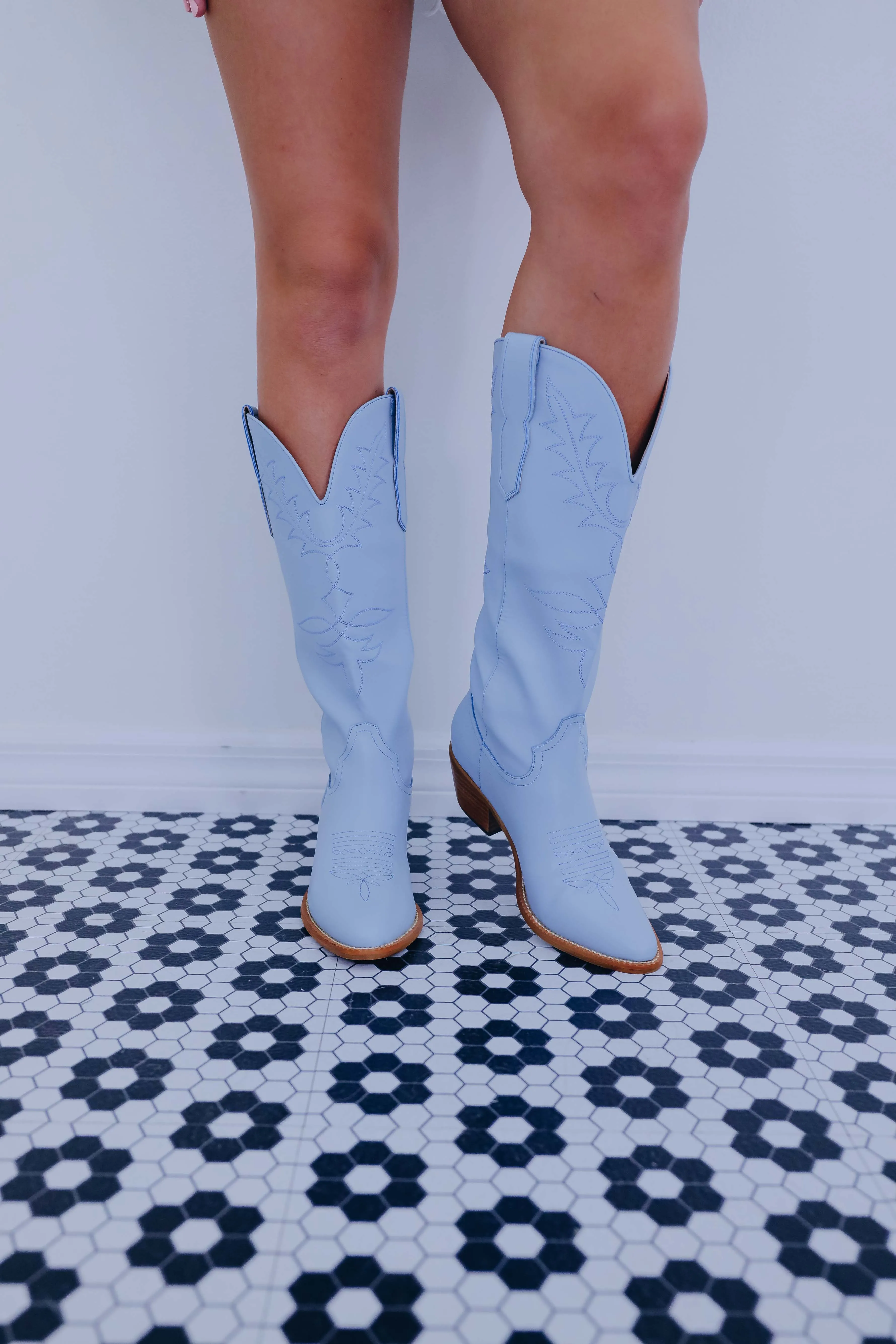 Willa Western Knee High Boots- Blue