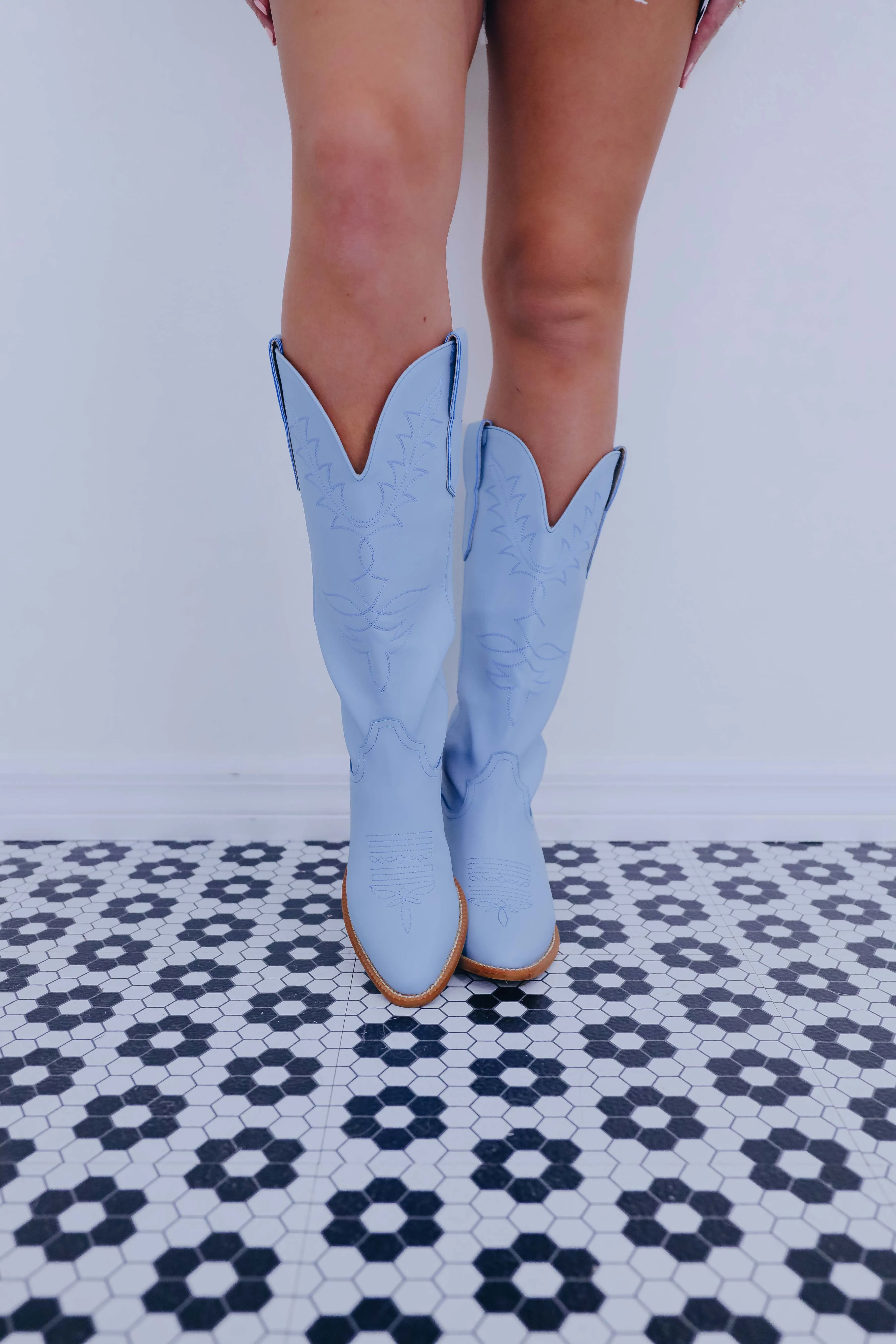 Willa Western Knee High Boots- Blue