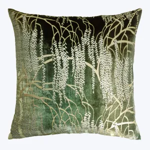 Willow Metallic Velvet Pillow, Evergreen