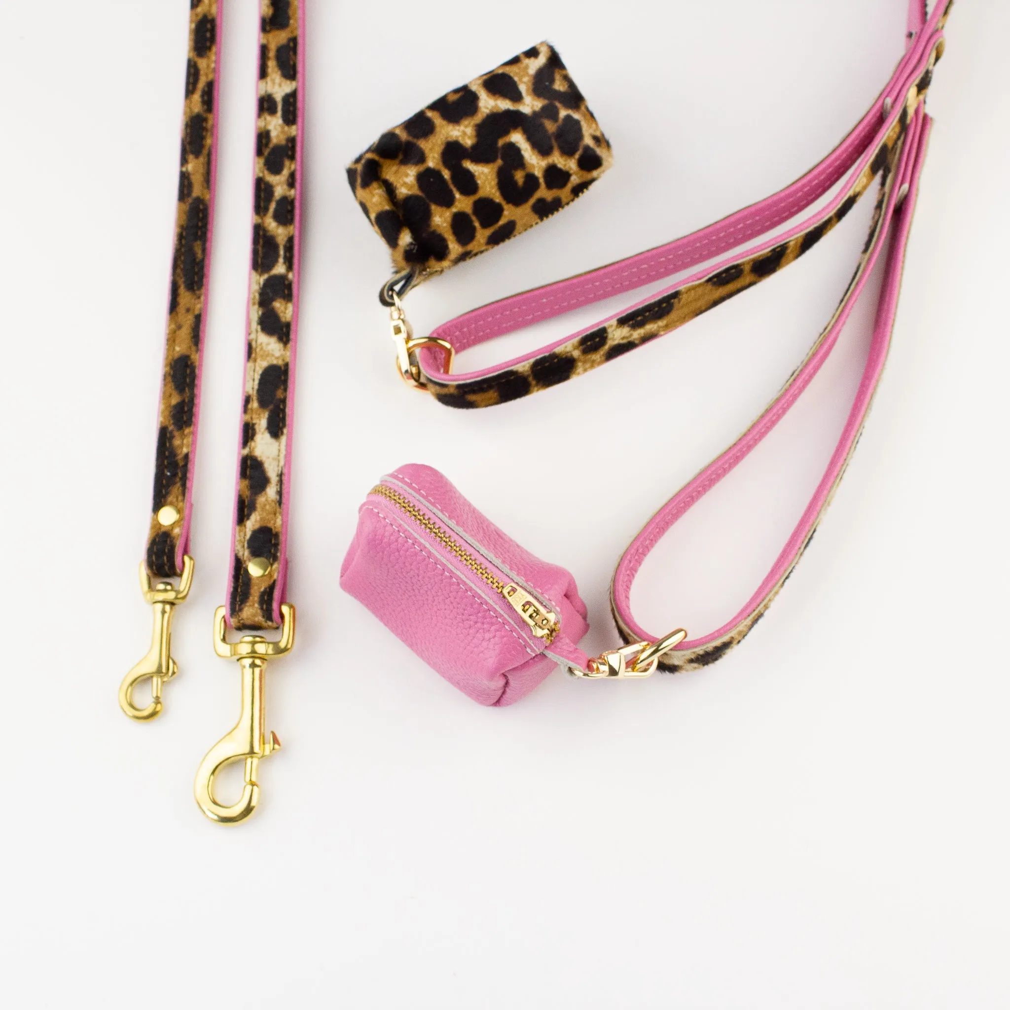 Willow Walks double sided soft leather lead in leo and hot pink