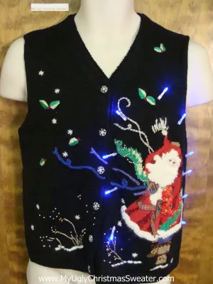 Windy Night with Santa Light Up Ugly Christmas Jumper