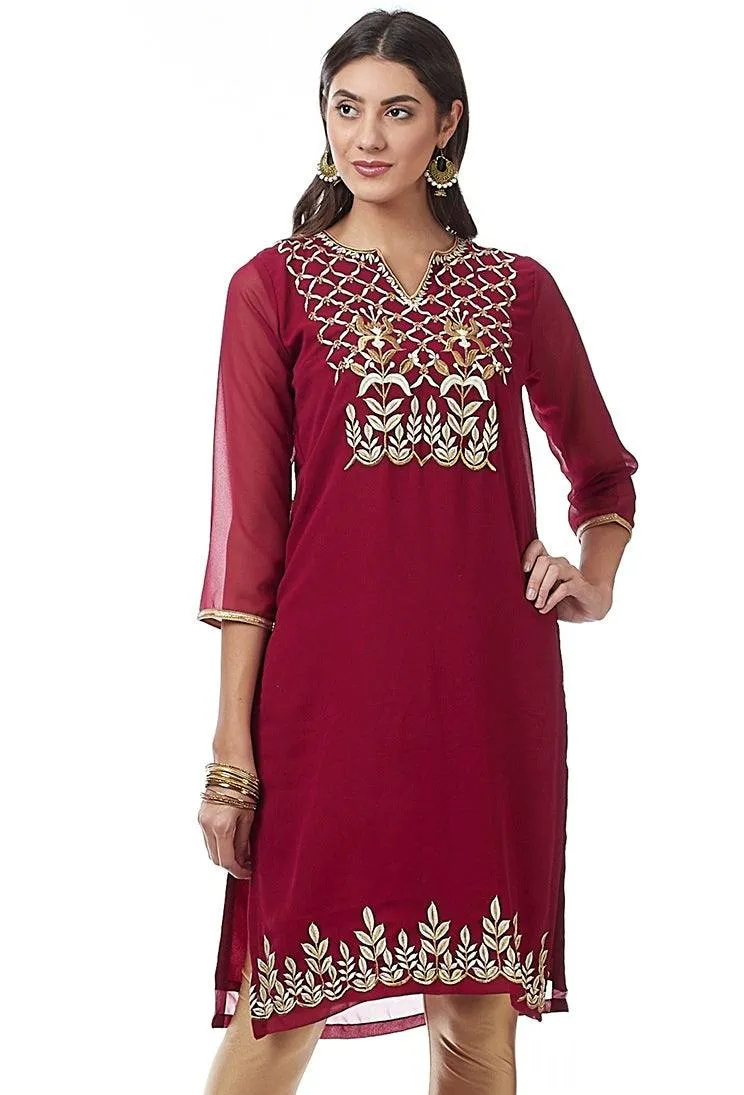 Wine Color Georgette Kurti