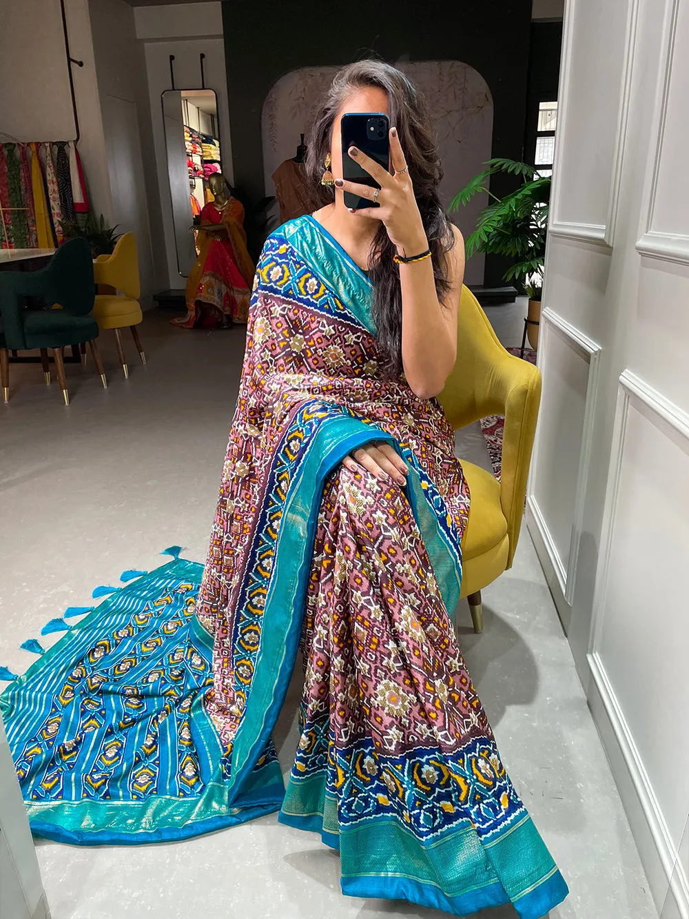 Wine Color Patola Printed Dola Silk Saree