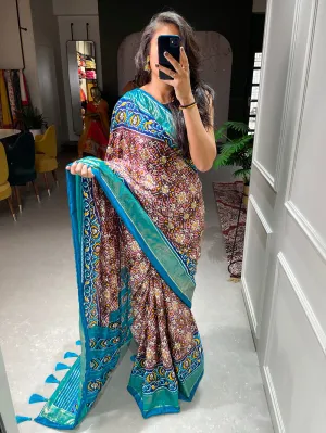 Wine Color Patola Printed Dola Silk Saree