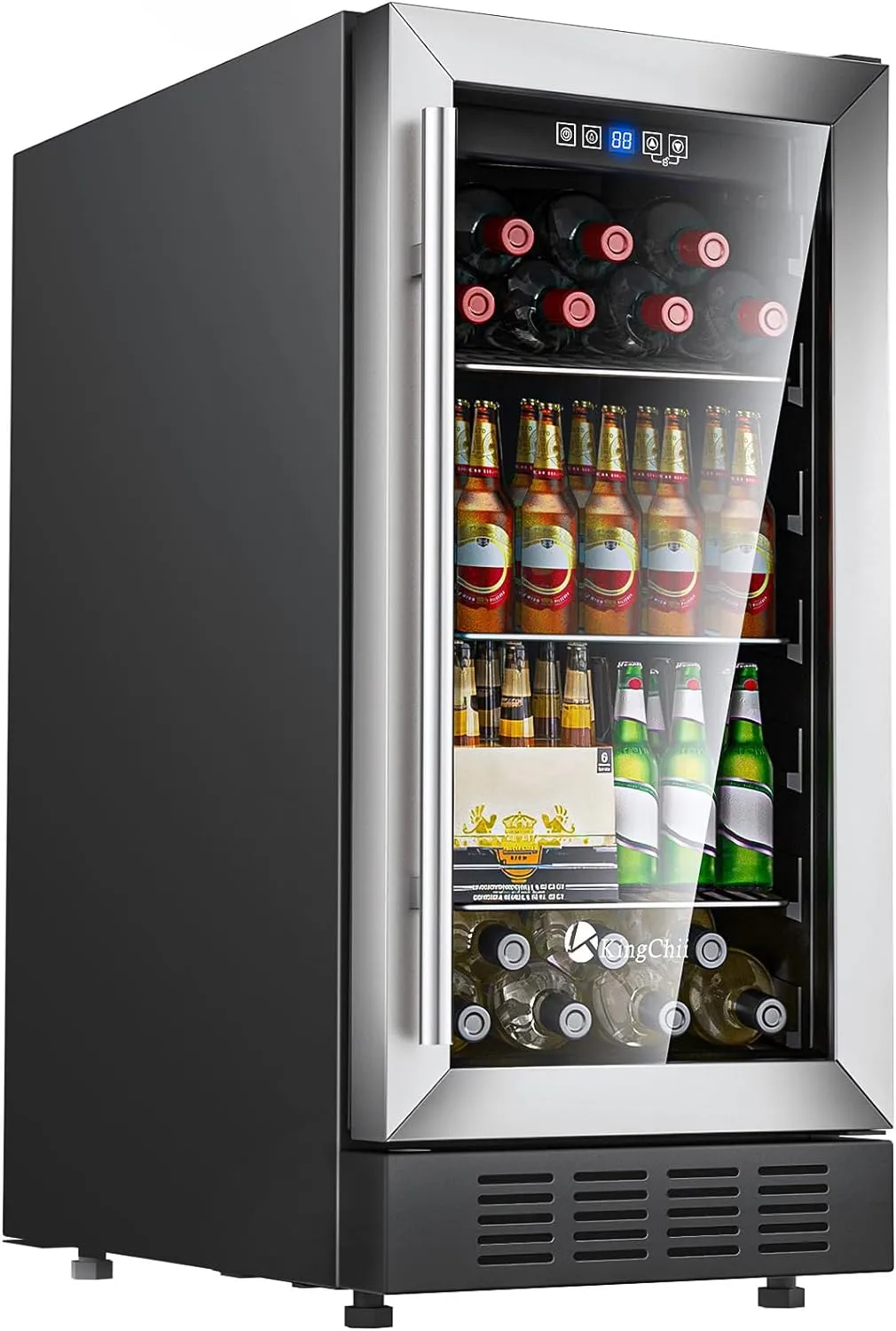 Wine Cooler Refrigerator Professional Compressor, Stainless Steel & Tempered Glass