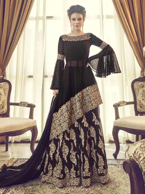 Wine Embellished Indo-Western Style Gharara Suit