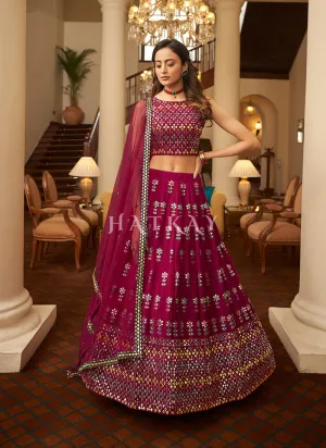 Wine Gota Patti Embroidered Georgette Lehenga Choli