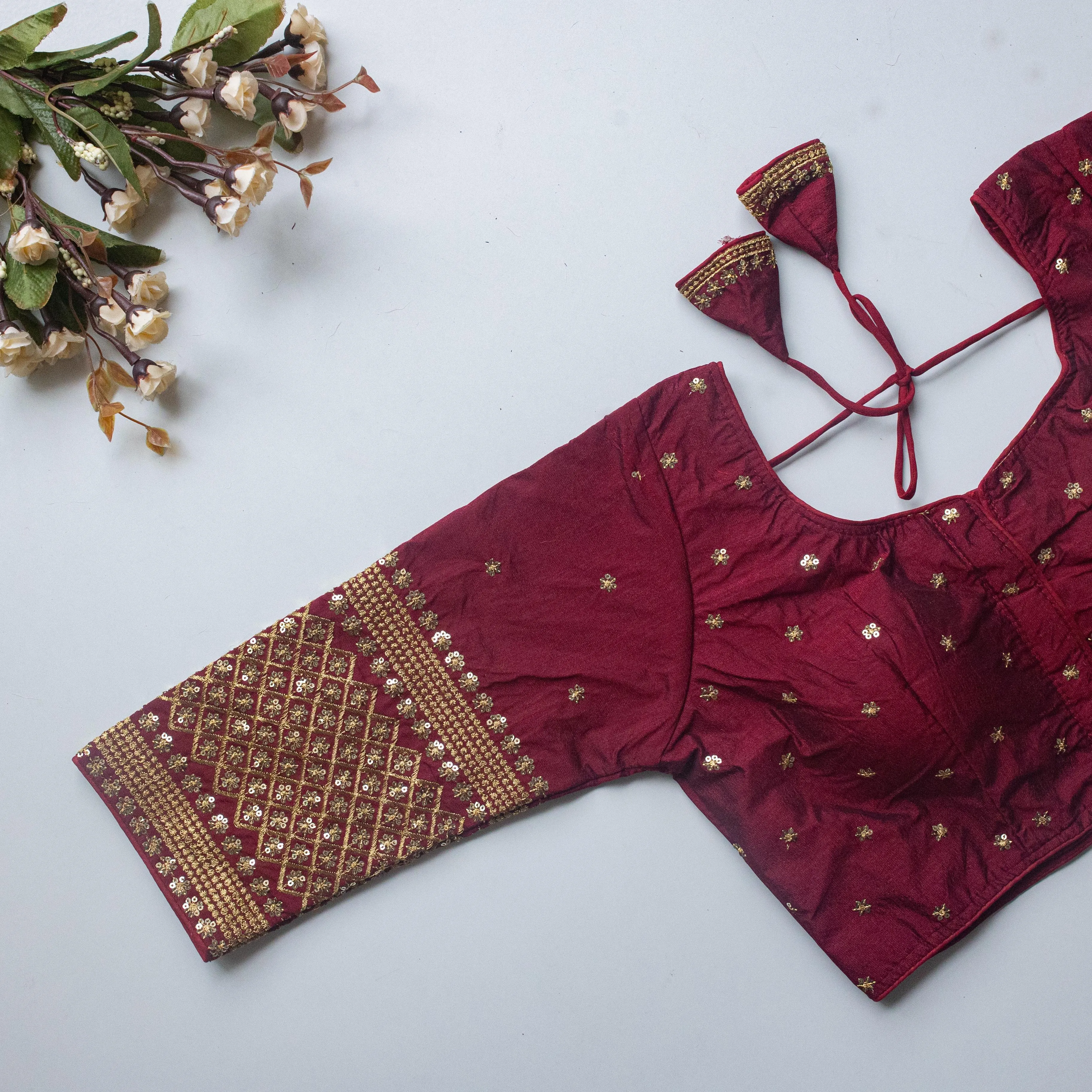 Wine Kashish Silk Blouse with Beautiful Embroidery and Sequined Touch