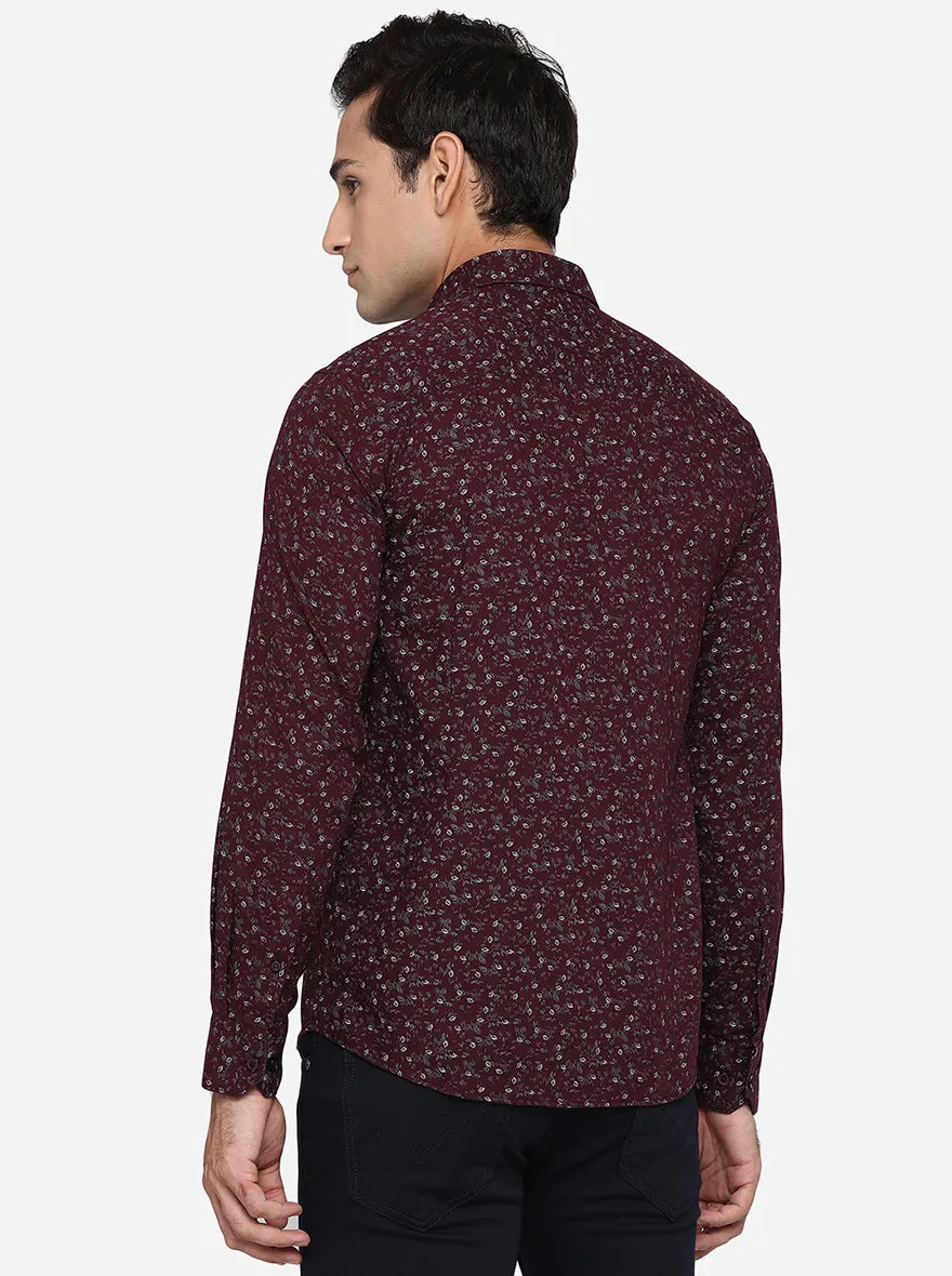 Wine Printed Slim Fit Casual Shirt | JadeBlue