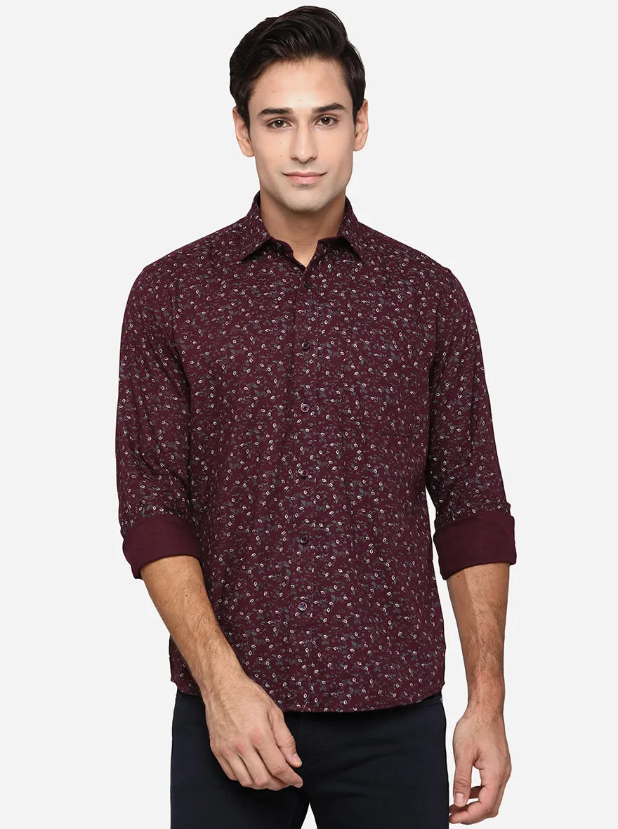 Wine Printed Slim Fit Casual Shirt | JadeBlue