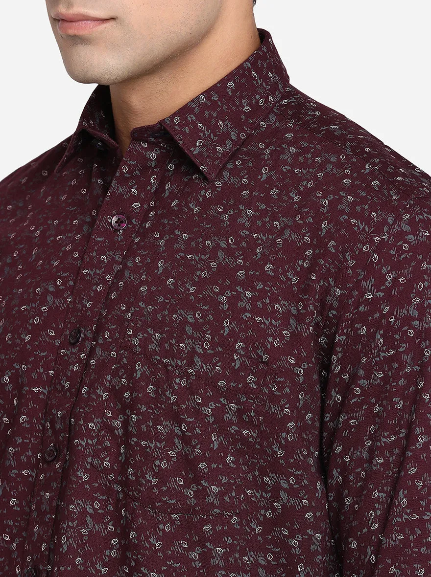 Wine Printed Slim Fit Casual Shirt | JadeBlue