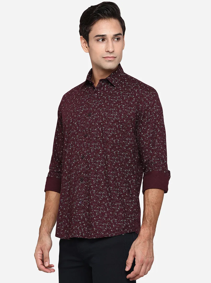 Wine Printed Slim Fit Casual Shirt | JadeBlue