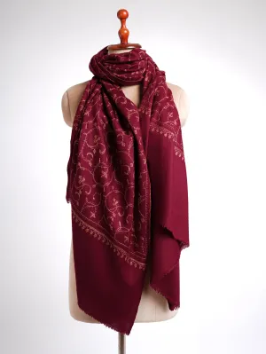 Wine Red Embroidered Boiled Wool Wrap