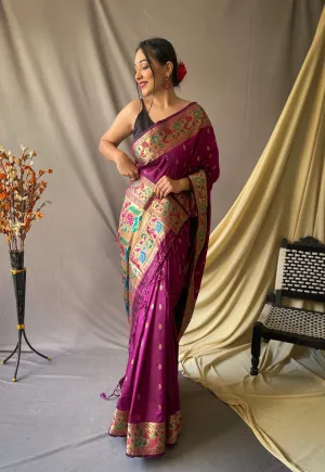 Wine Saree in Paithani Silk for Women