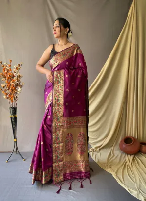 Wine Saree in Paithani Silk