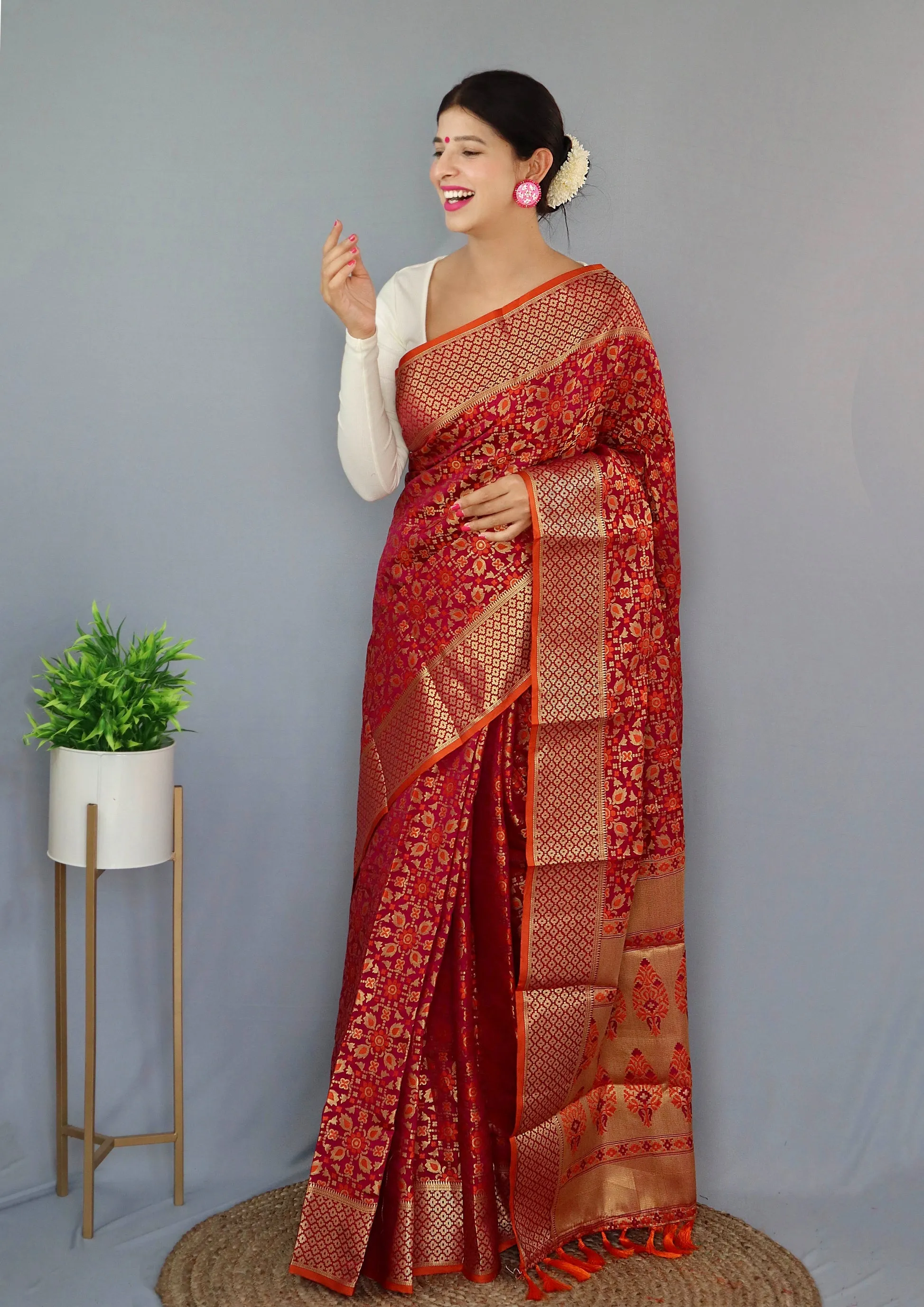 Wine Saree in Rajkoti Patola Silk