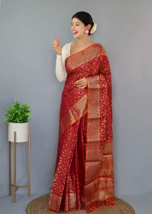 Wine Saree in Rajkoti Patola Silk