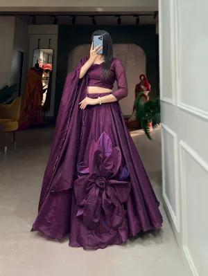 Wine Simple & Elegant Rajwadi Chanderi Lehenga Choli