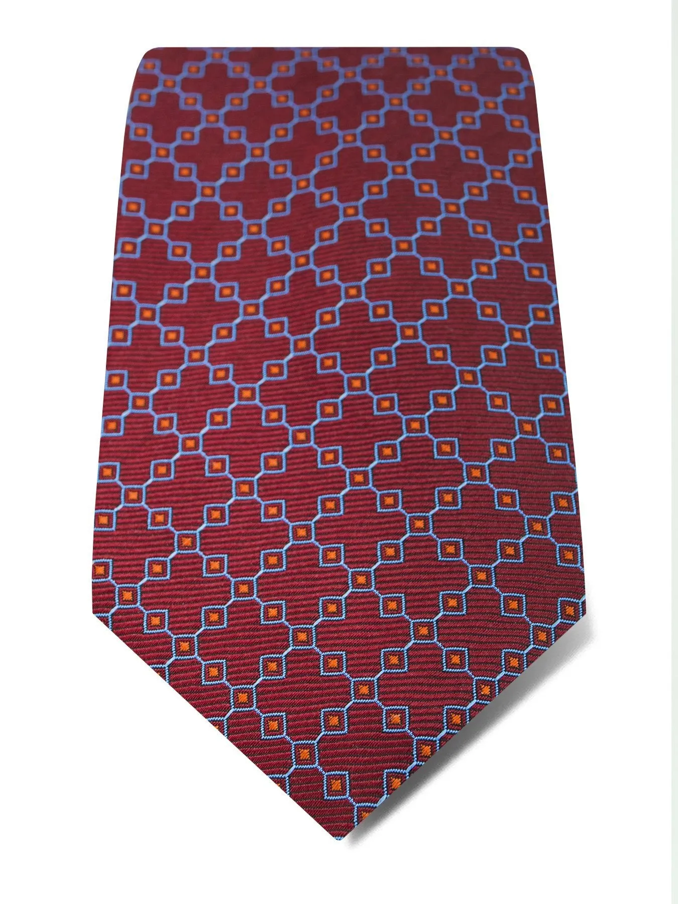 Wine Woven Silk Tie with Blue & Rust Diamonds & Checks