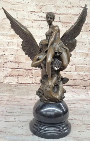 Winged Siren Seizing an Adolescent. Denys Pierre Puech 17" Tall Figurine