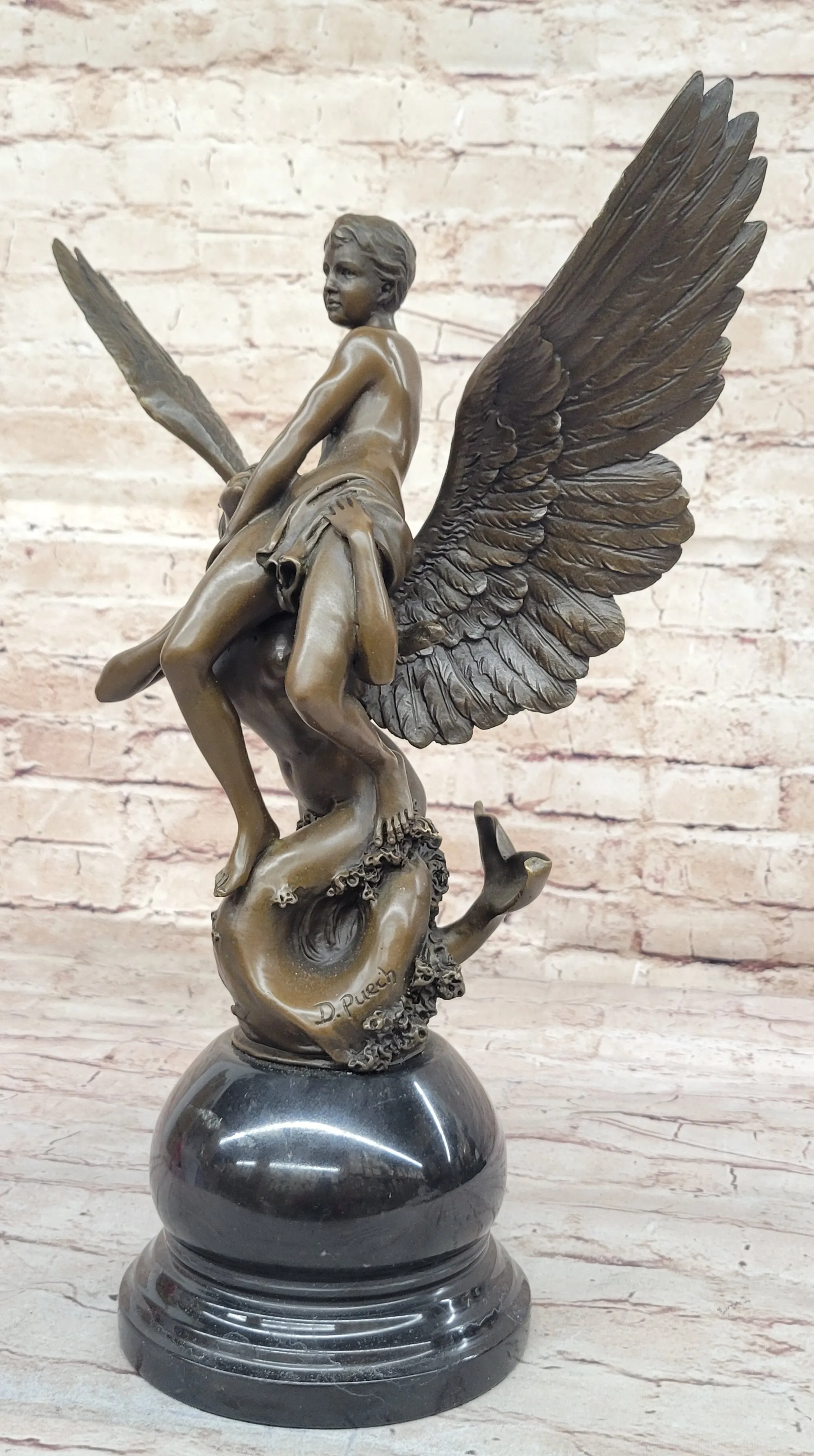 Winged Siren Seizing an Adolescent. Denys Pierre Puech 17" Tall Figurine