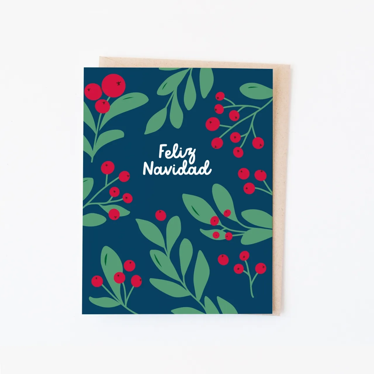 Winter Berries Spanish Feliz Navidad Christmas Card