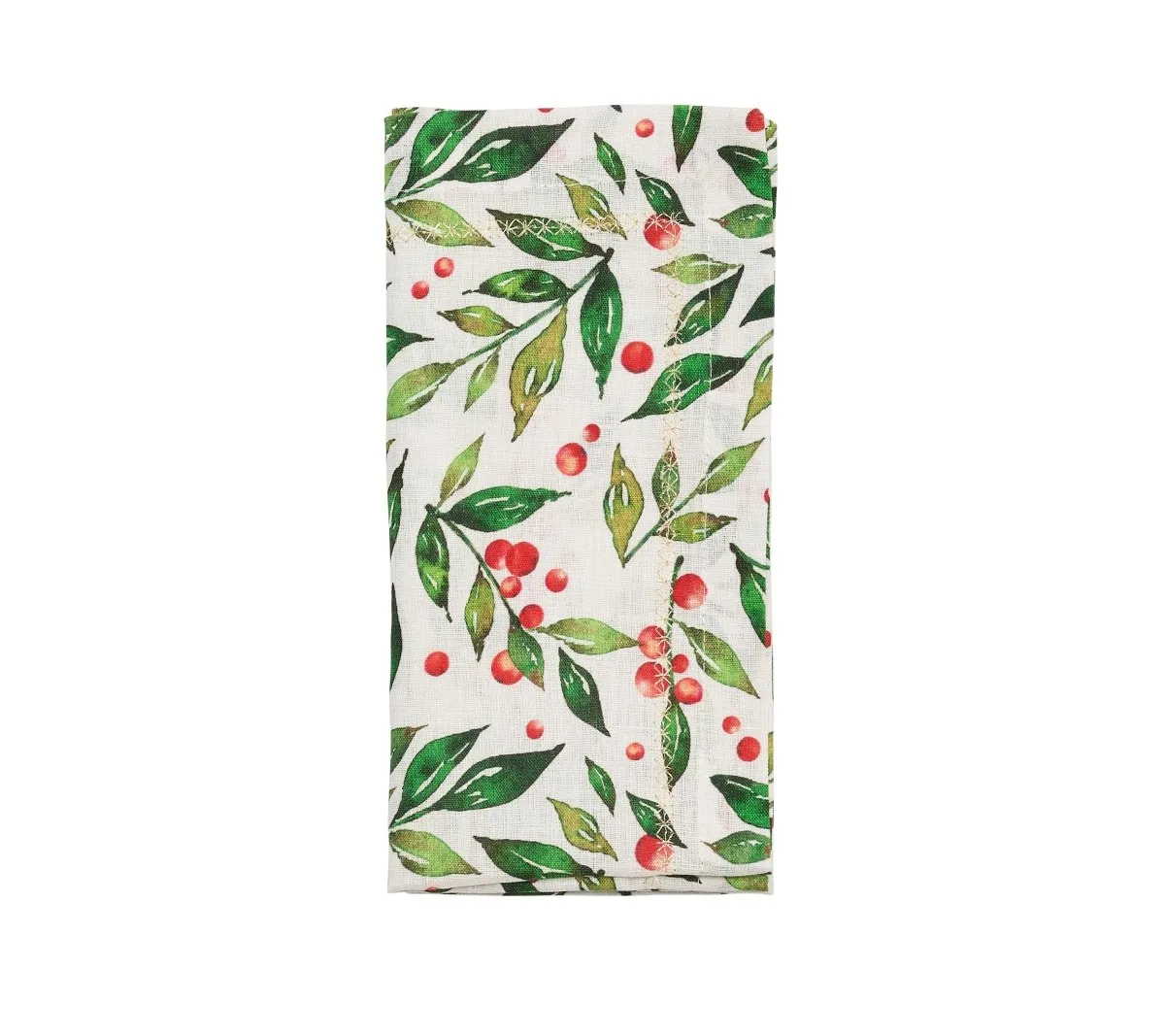 Winter Foliage Napkin in White Red & Green Set of 4 by Kim Seybert