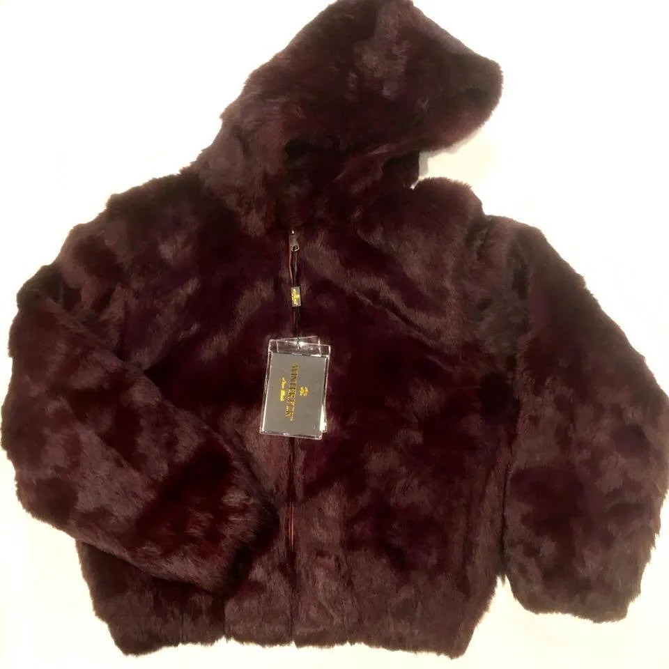 Winter Fur Women's Burgundy Bomber Rabbit Fur Coat