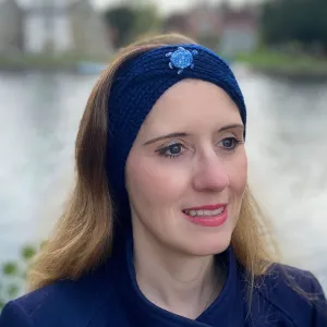 Winter Headband Navy Blue with Turtle Brooch