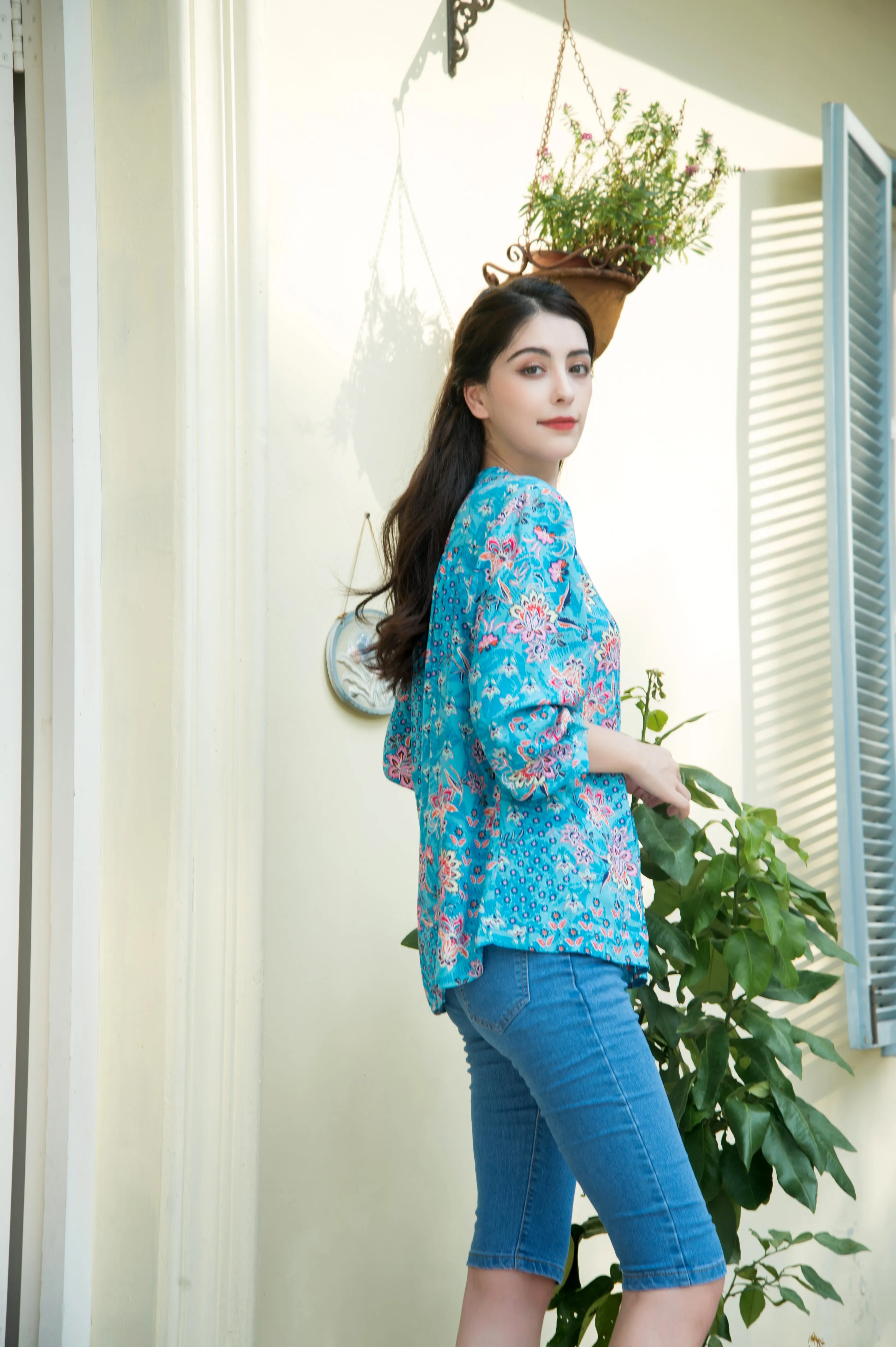 Winter Long Sleeves Martha Top - Blue Print