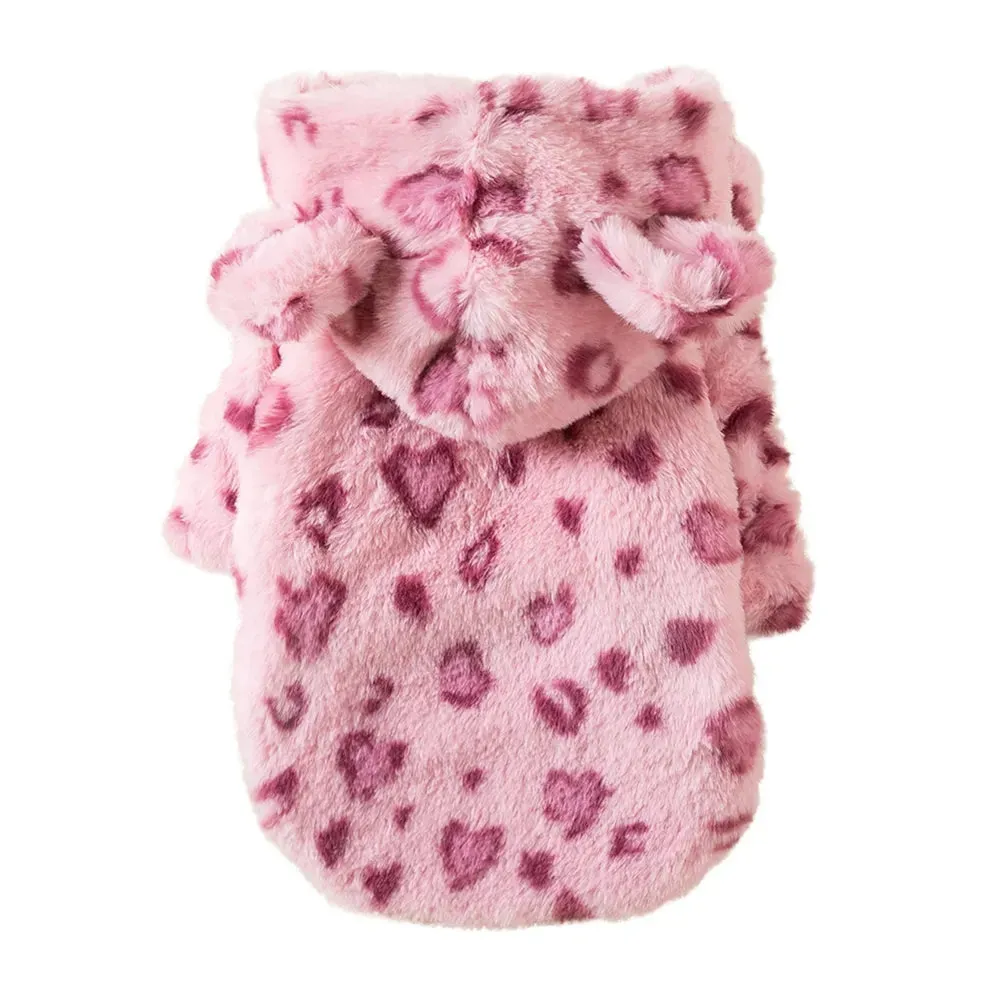 Winter Pet Dog Clothes Warm Fleece Dog Hoodie Cheetah Leopard Dog Coat Jacket French Bulldog Clothing for Small Dogs Pets Costumes