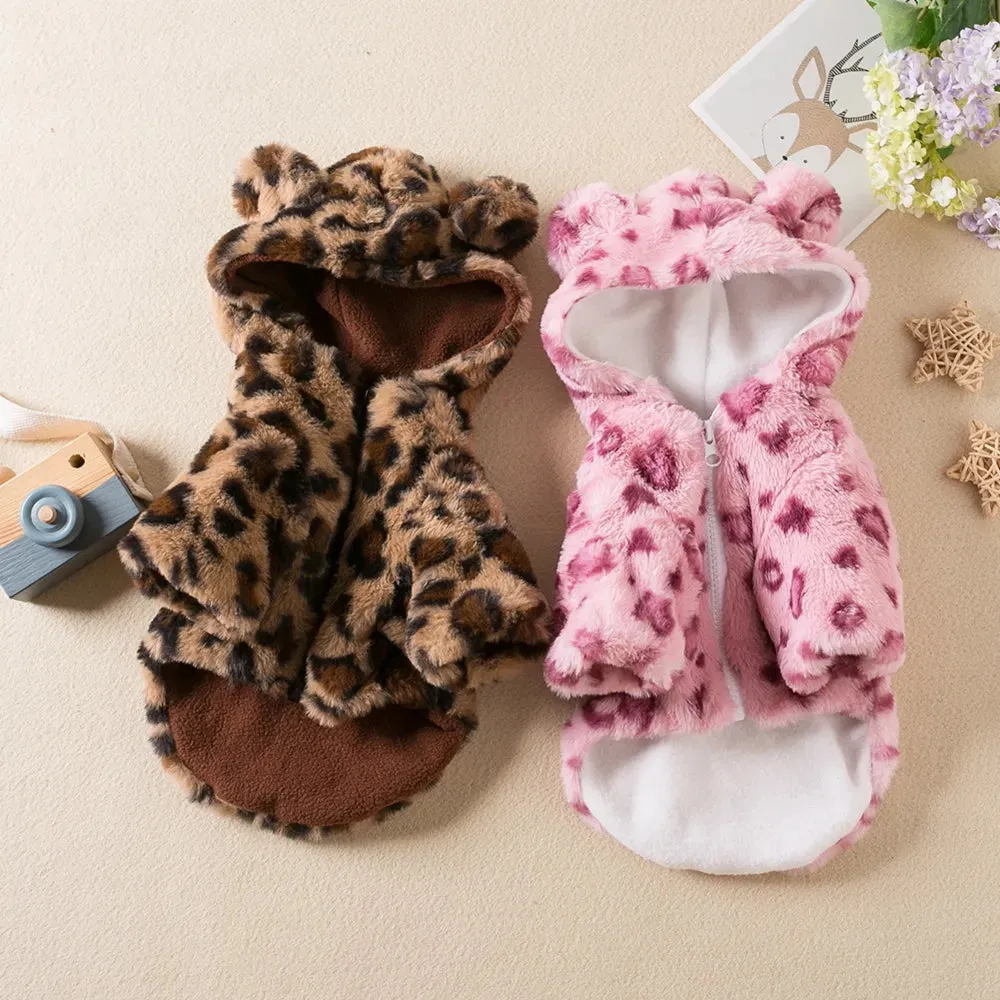 Winter Pet Dog Clothes Warm Fleece Dog Hoodie Cheetah Leopard Dog Coat Jacket French Bulldog Clothing for Small Dogs Pets Costumes